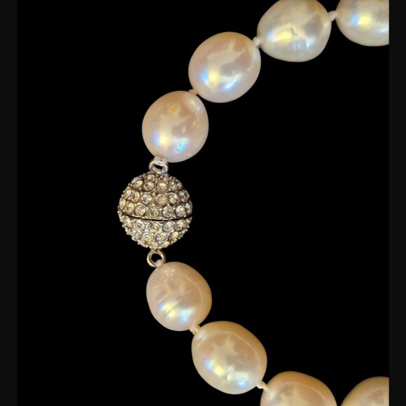 Natural Large Pearl 12.5mm Ball Pave Crystal Ball Clasp 6.75" Bracelet - Picture 9 of 13